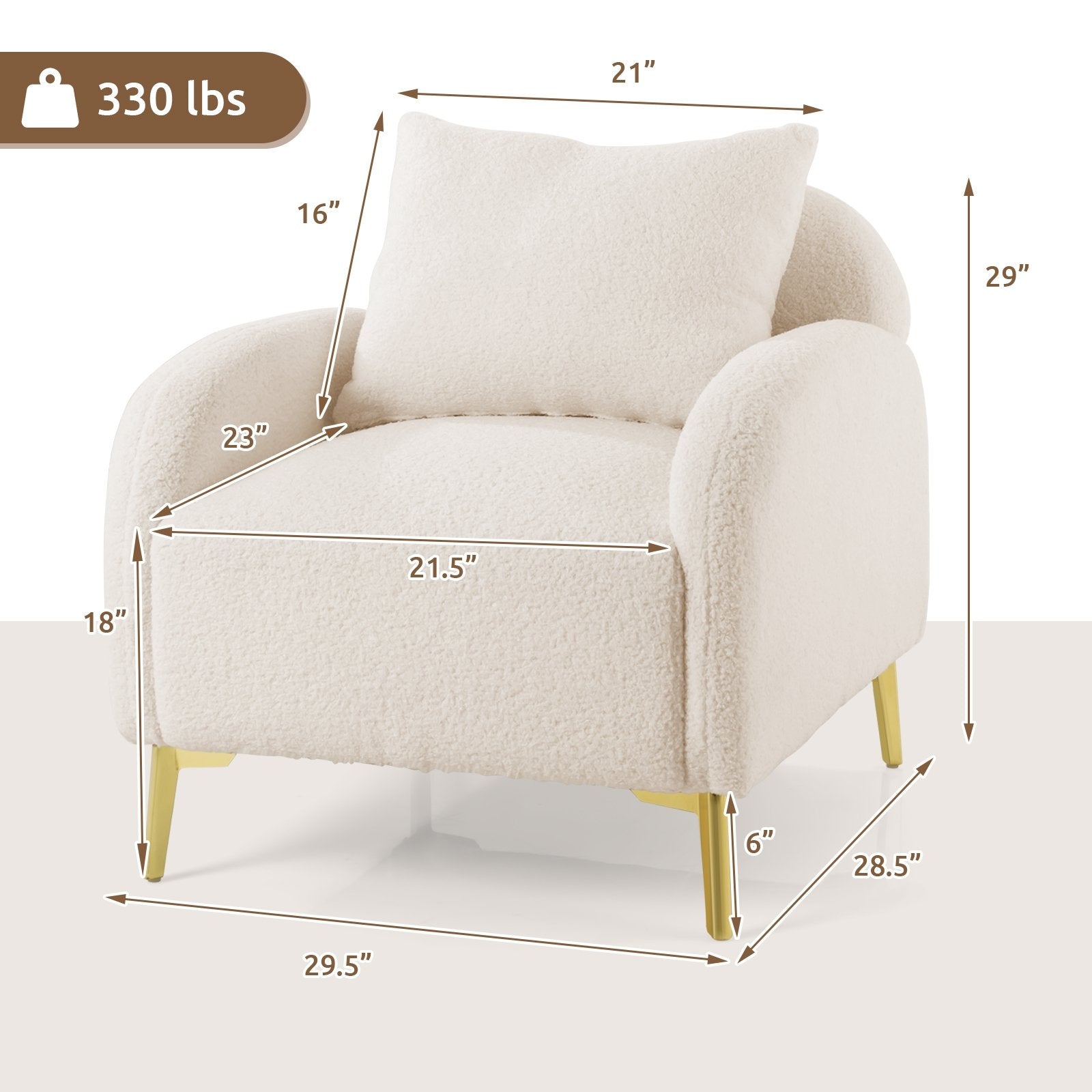 Modern Upholstered Accent Chair with Removable Pillow and Soft Padded Seat, White Accent Chairs   at Gallery Canada