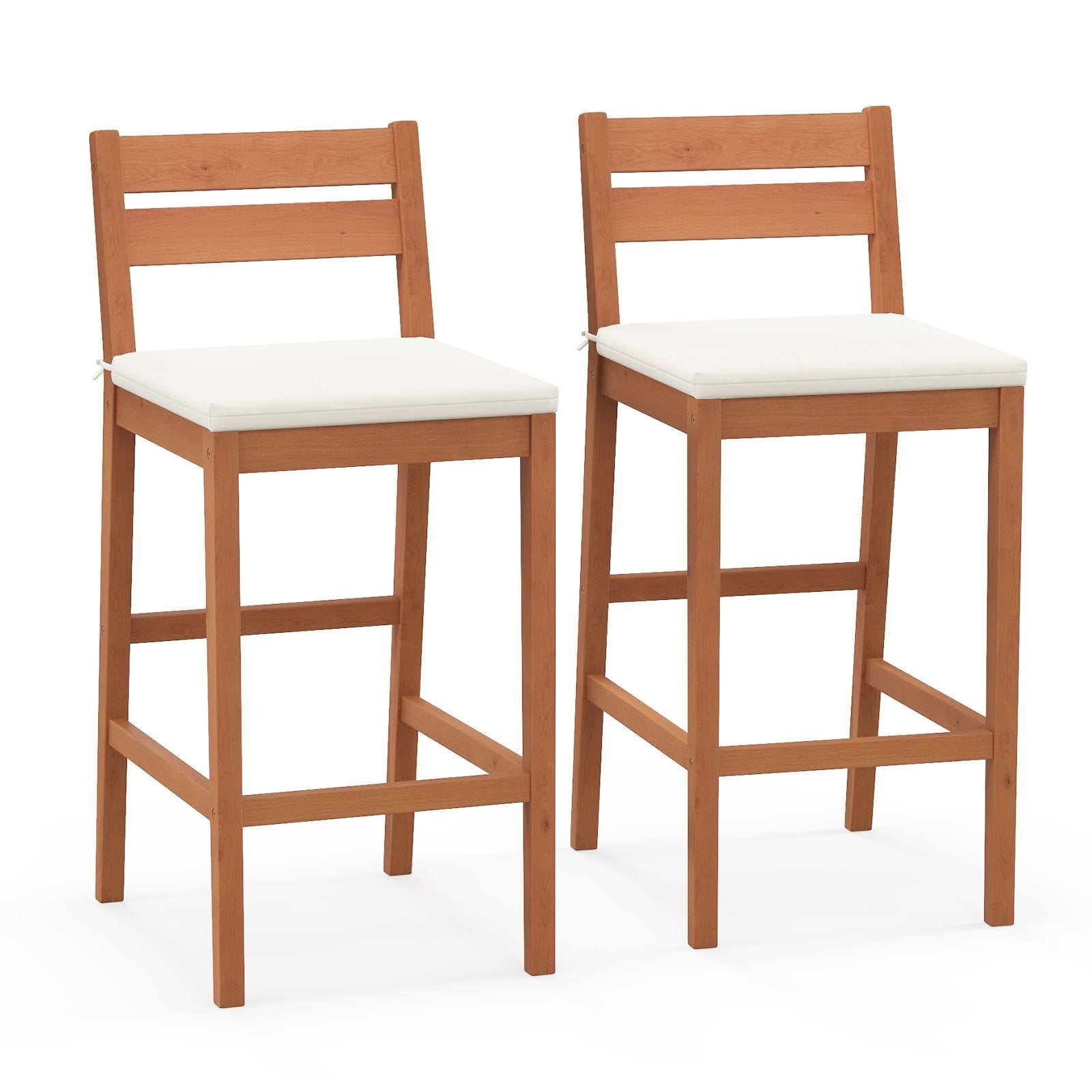 Set of 2 Outdoor Wood Barstools with Soft Seat Cushion, Off White Patio Bar Furniture   at Gallery Canada