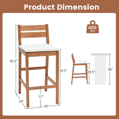 Set of 2 Outdoor Wood Barstools with Soft Seat Cushion, Off White Patio Bar Furniture   at Gallery Canada