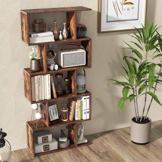 5-Tier Bookshelf with Anti-Toppling Device for Living Room Home Office, Rustic Brown Bookcases   at Gallery Canada