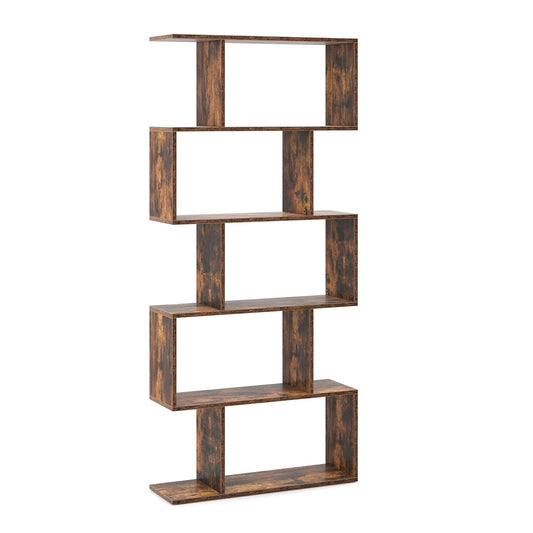 5-Tier Bookshelf with Anti-Toppling Device for Living Room Home Office, Rustic Brown Bookcases   at Gallery Canada