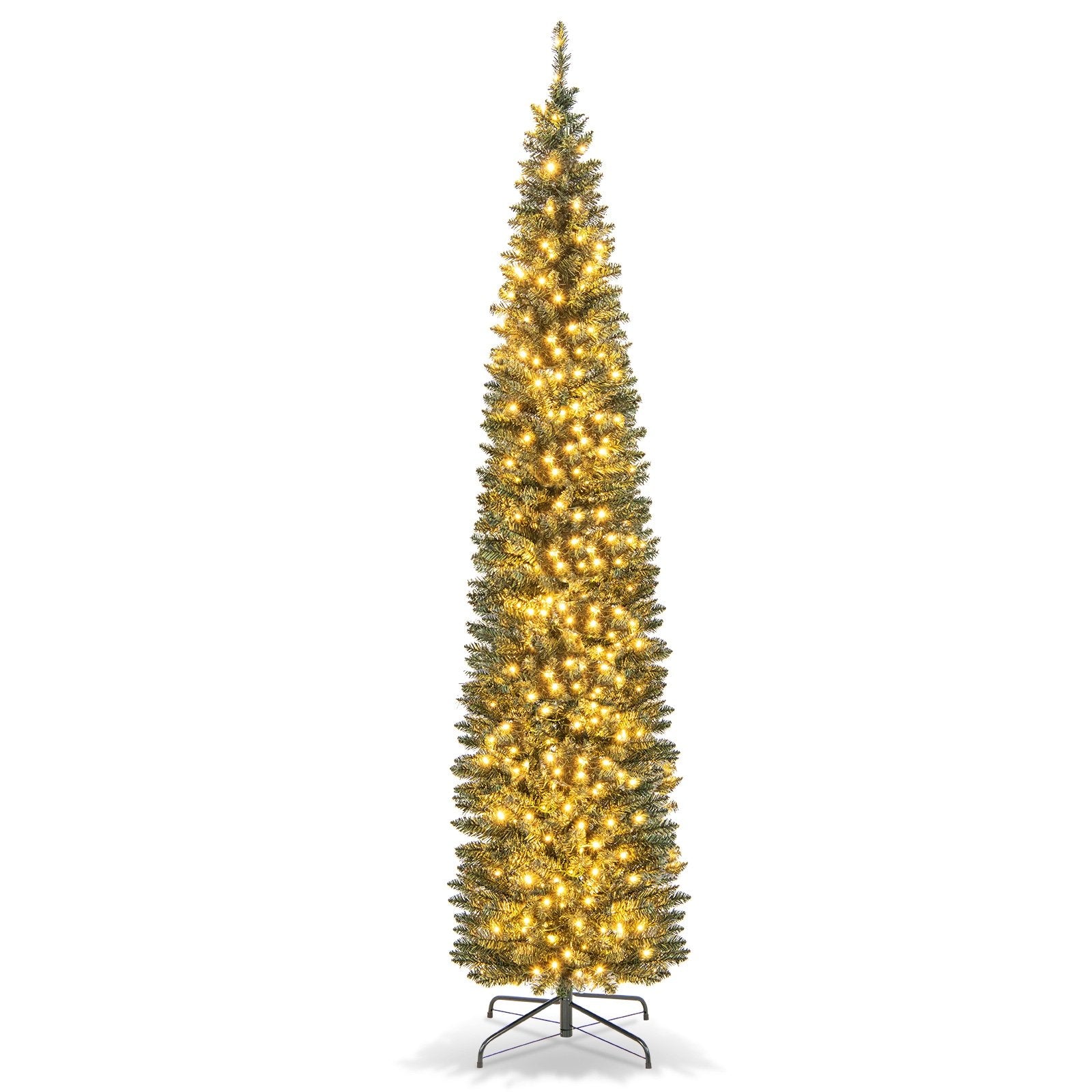 5/6/7/8/9 Feet Pre-lit Pencil Artificial Christmas Tree with 150/180/200//300/400 Warm White LED Lights-8 ft, Green Christmas Tree   at Gallery Canada