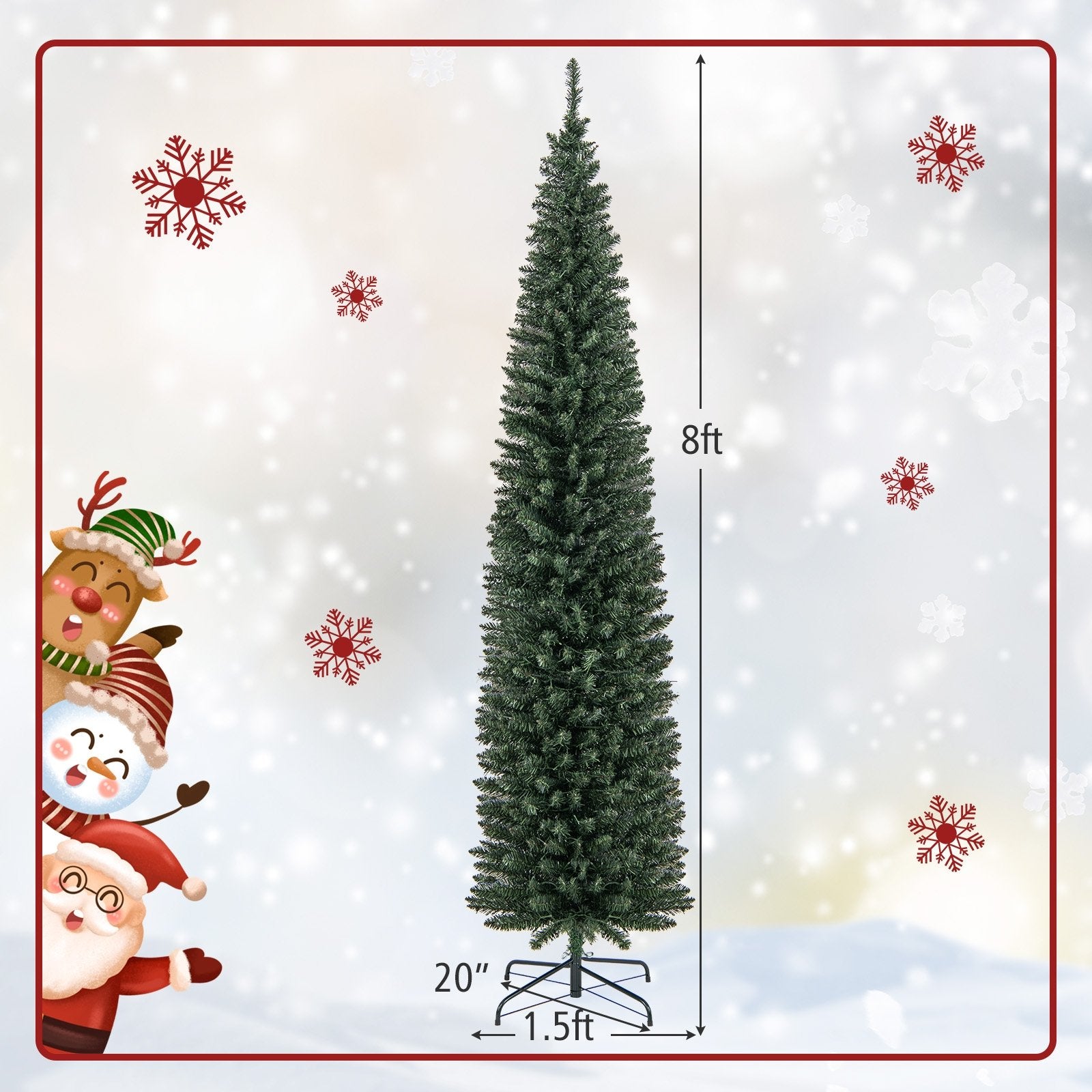 5/6/7/8/9 Feet Pre-lit Pencil Artificial Christmas Tree with 150/180/200//300/400 Warm White LED Lights-8 ft, Green Christmas Tree   at Gallery Canada