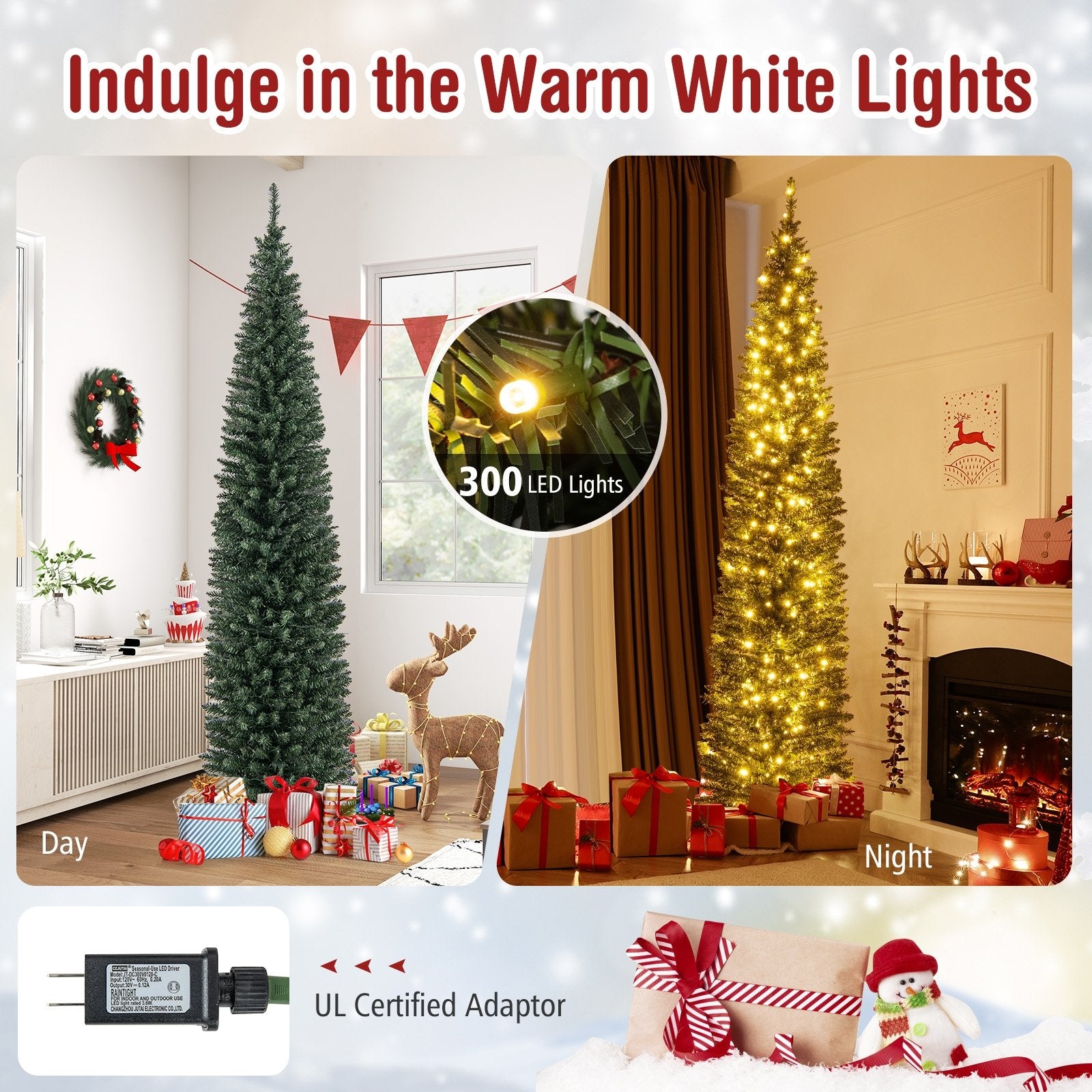 5/6/7/8/9 Feet Pre-lit Pencil Artificial Christmas Tree with 150/180/200//300/400 Warm White LED Lights-8 ft, Green Christmas Tree   at Gallery Canada