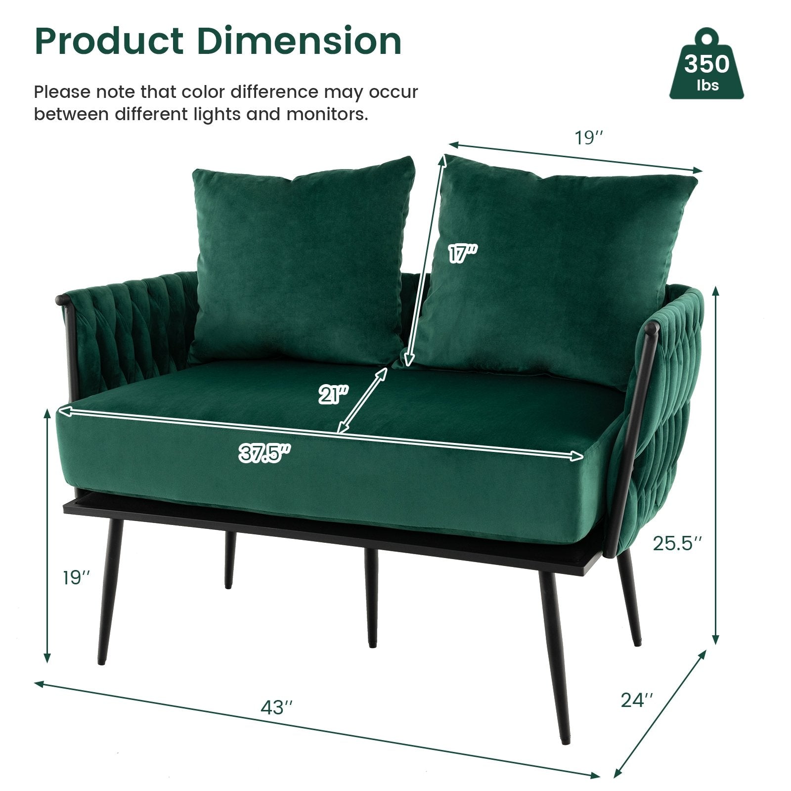 Modern Loveseat Sofa Upholstered Dutch Velvet Sofa Couch, Green Sofas & Loveseats   at Gallery Canada