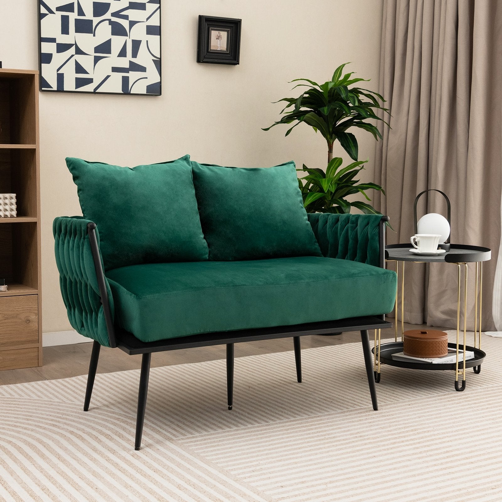 Modern Loveseat Sofa Upholstered Dutch Velvet Sofa Couch, Green Sofas & Loveseats   at Gallery Canada