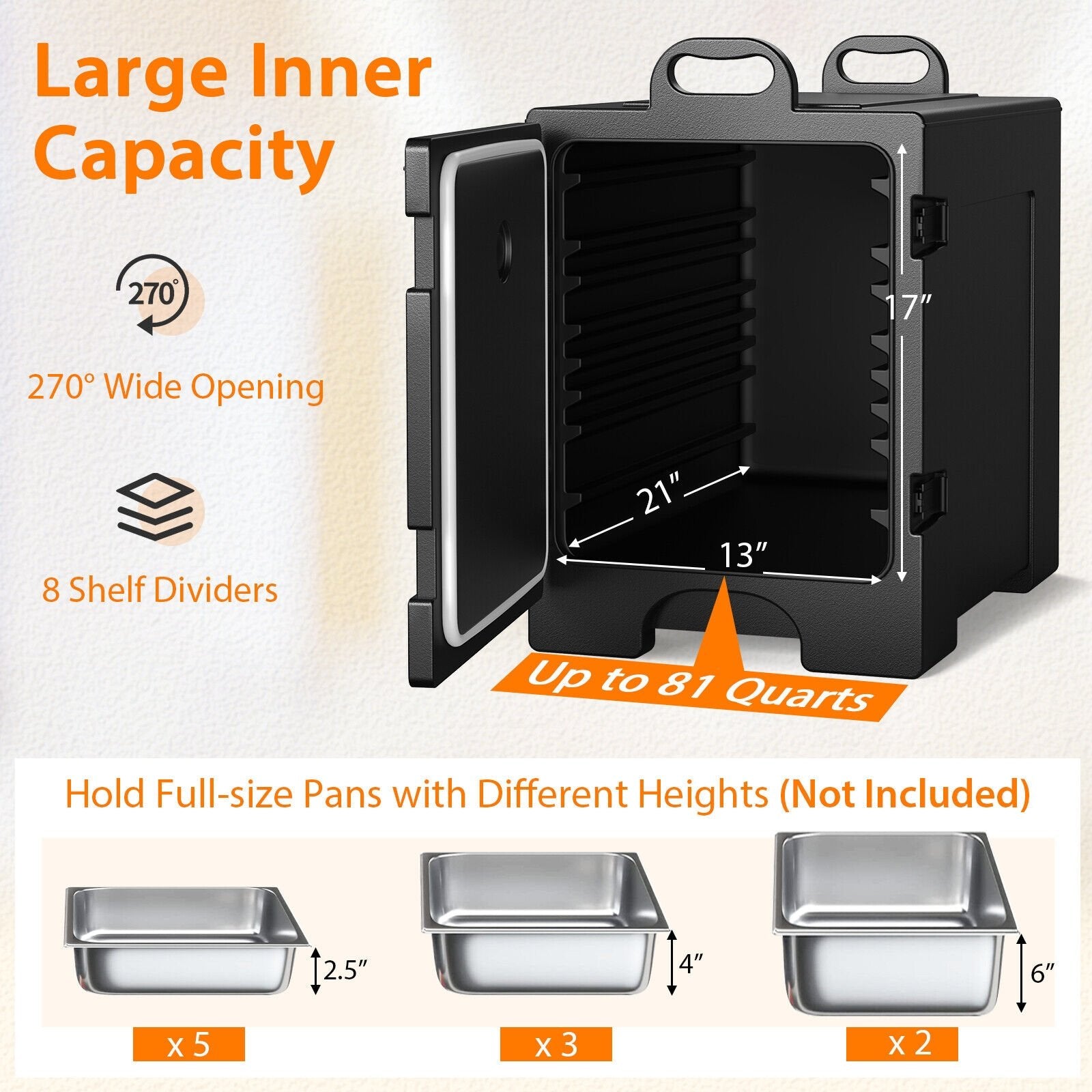 2 Pieces 81 Quart Insulated Food Pan Carrier Stackable, Black Food Warmers & Burners at Gallery Canada