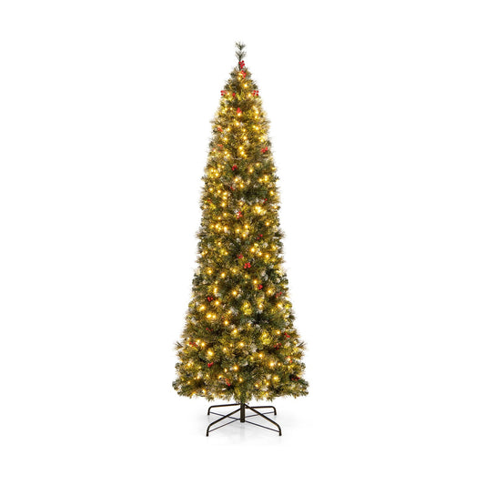 5/6/7/8/9 FT Pre-Lit Artificial Hinged Slim Pencil Christmas Tree-8 ft, Green Christmas Tree   at Gallery Canada