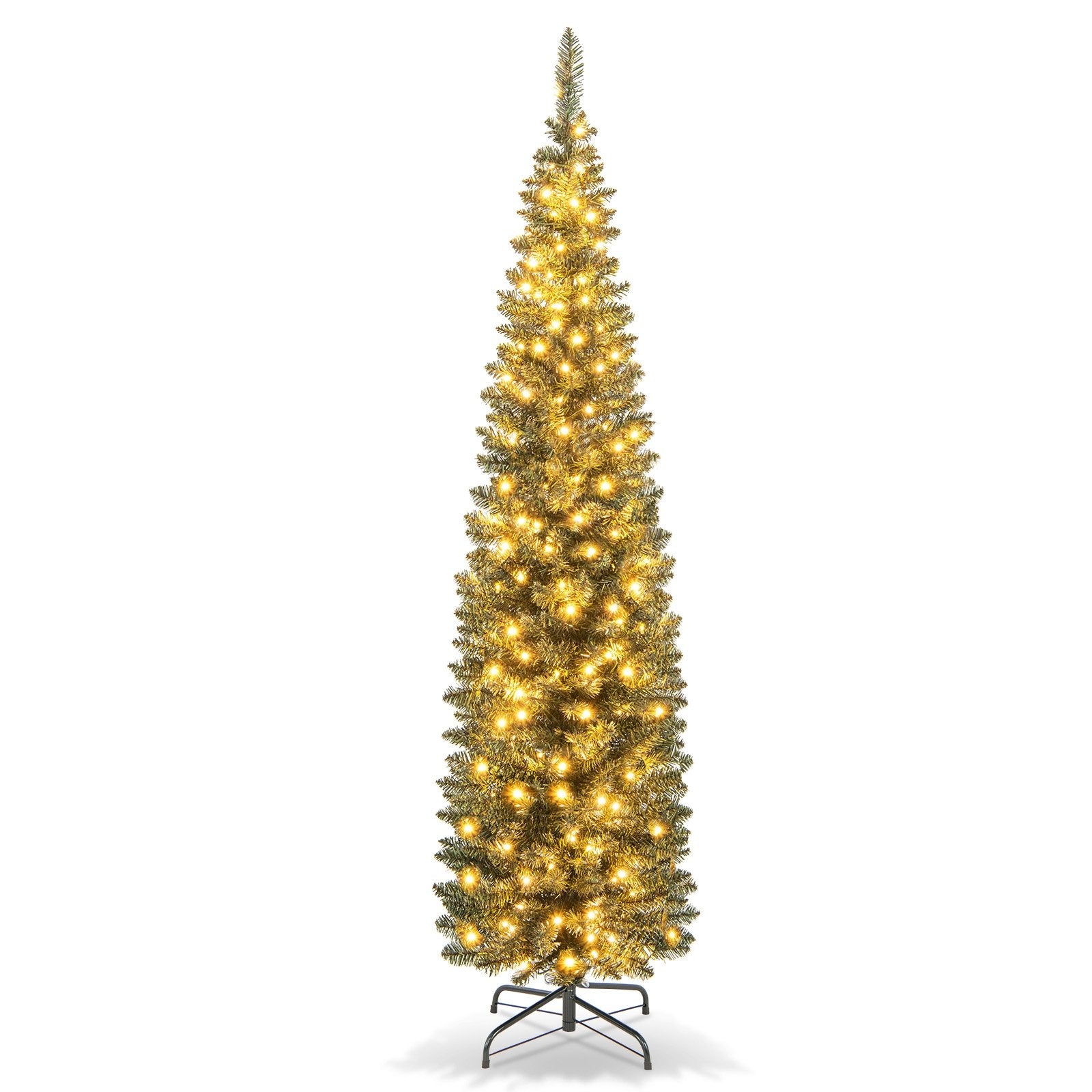 5/6/7/8/9 Feet Pre-lit Pencil Artificial Christmas Tree with 150/180/200//300/400 Warm White LED Lights-6 ft, Green Christmas Tree   at Gallery Canada