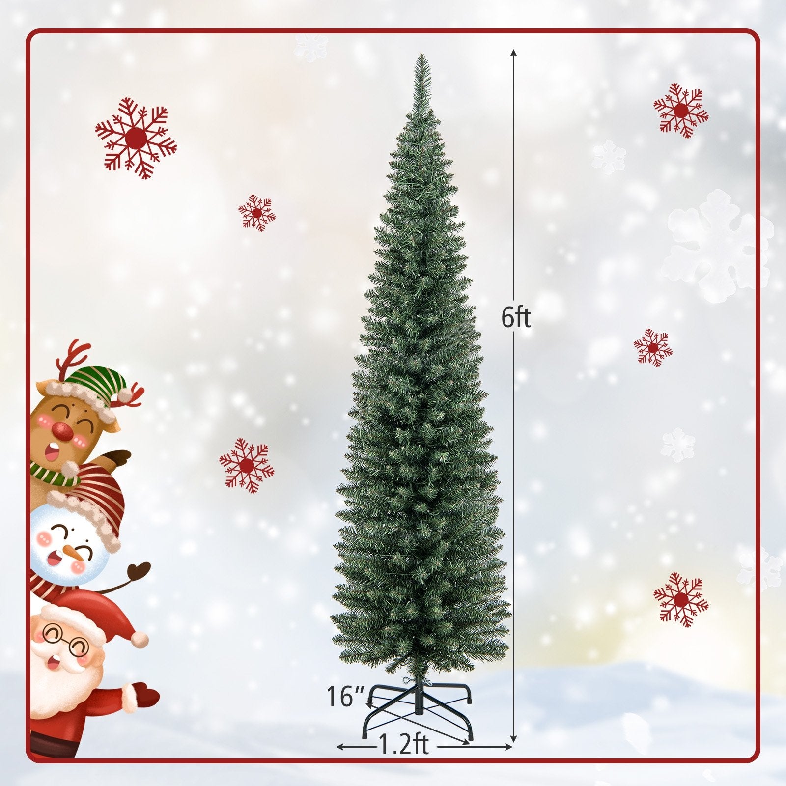 5/6/7/8/9 Feet Pre-lit Pencil Artificial Christmas Tree with 150/180/200//300/400 Warm White LED Lights-6 ft, Green Christmas Tree   at Gallery Canada