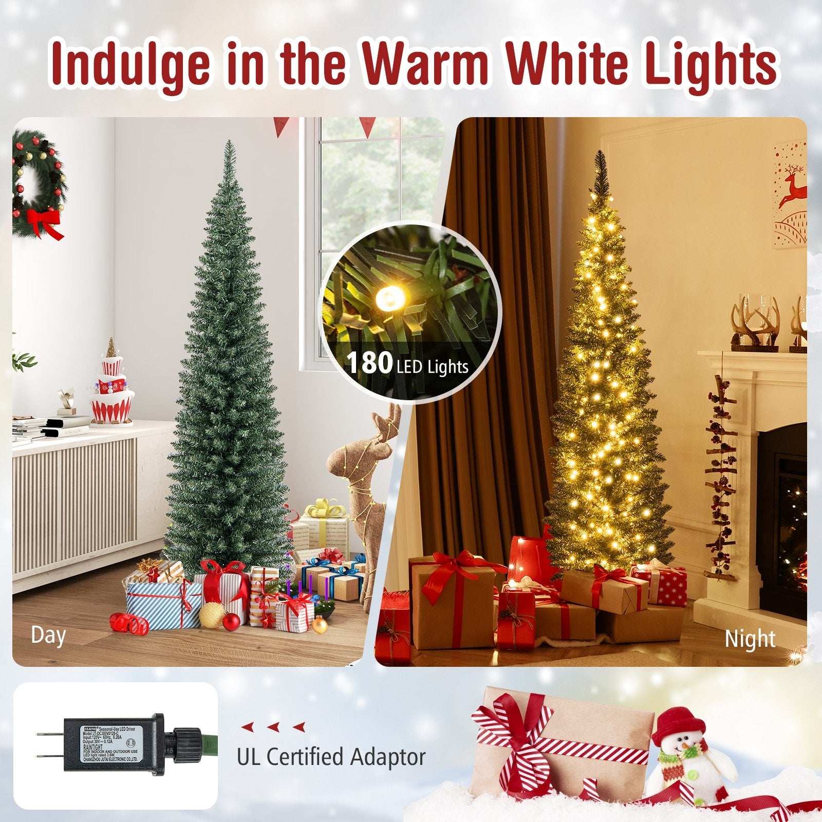 5/6/7/8/9 Feet Pre-lit Pencil Artificial Christmas Tree with 150/180/200//300/400 Warm White LED Lights-6 ft, Green Christmas Tree   at Gallery Canada