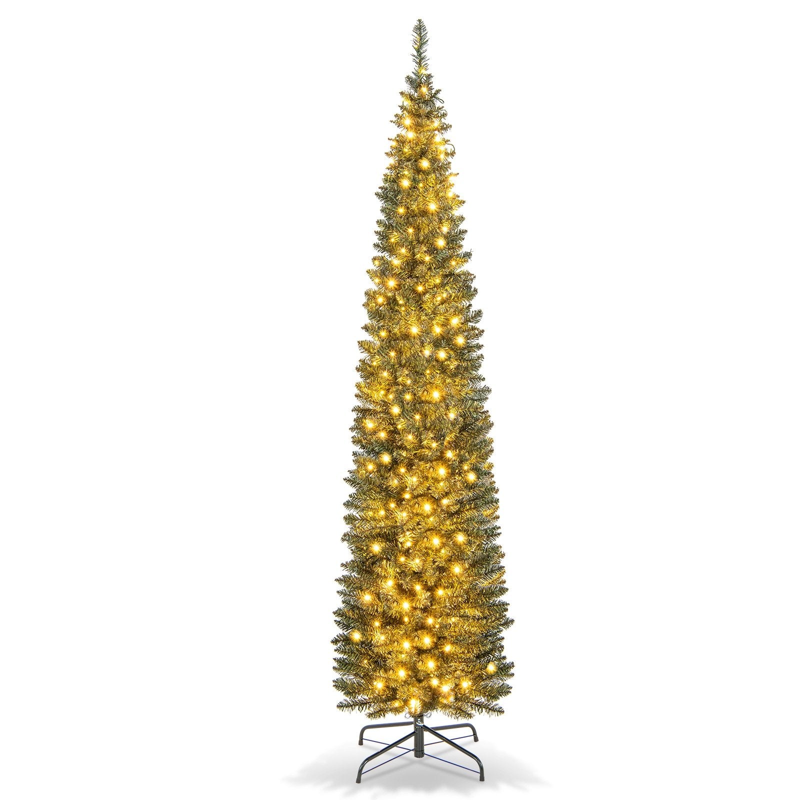 5/6/7/8/9 Feet Pre-lit Pencil Artificial Christmas Tree with 150/180/200//300/400 Warm White LED Lights-7 ft, Green Christmas Tree   at Gallery Canada