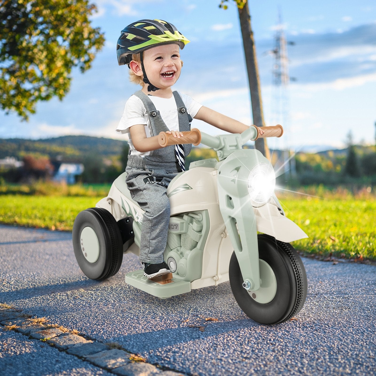 6V Kids Electric Ride on Motorcycle with Bubble Maker and Music, Beige Powered Ride On Toys   at Gallery Canada