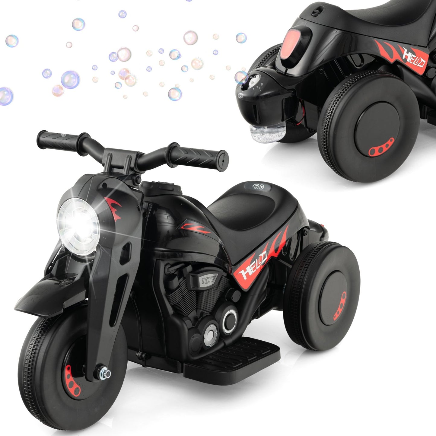 6V Kids Electric Ride on Motorcycle with Bubble Maker and Music, Black Powered Ride On Toys   at Gallery Canada