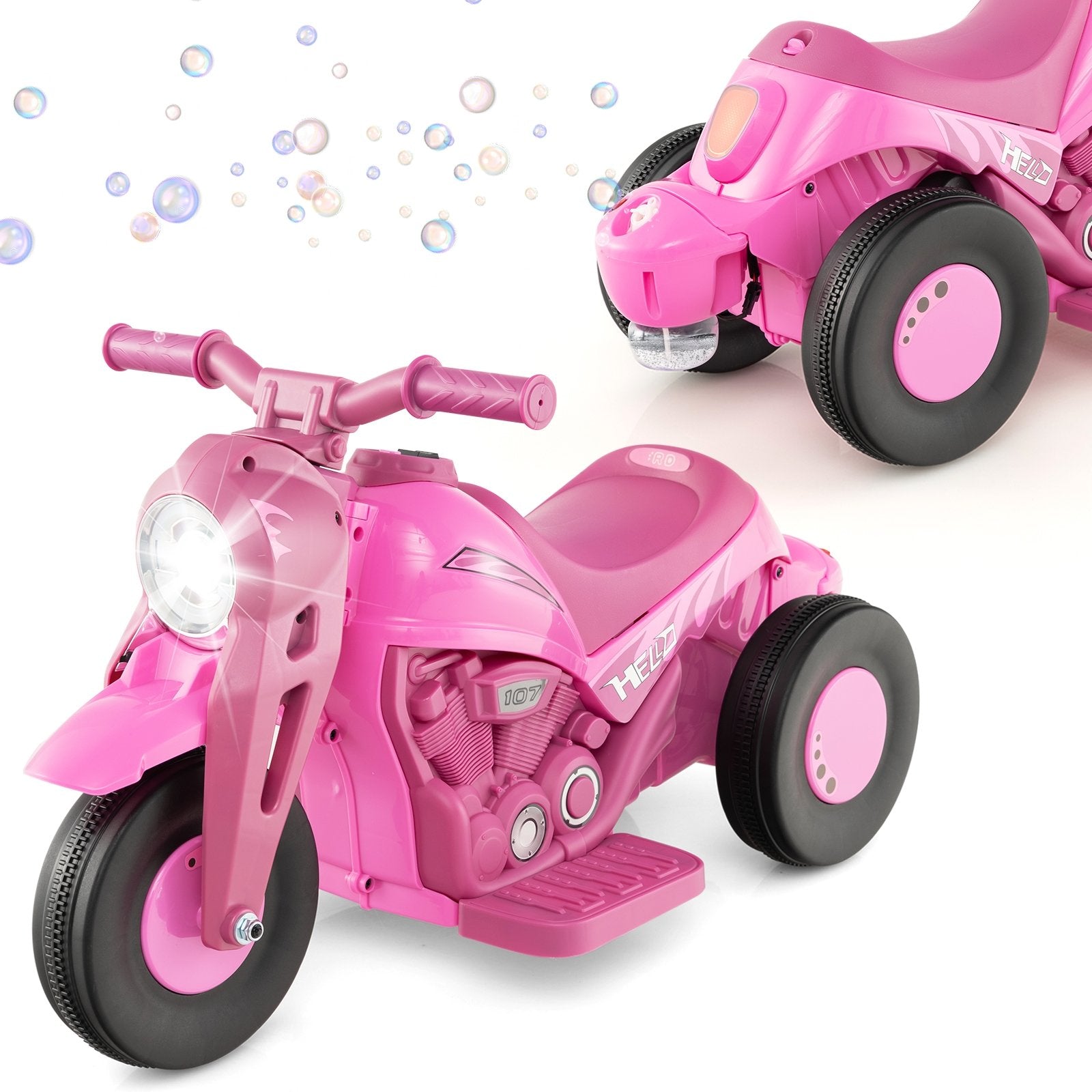 6V Kids Electric Ride on Motorcycle with Bubble Maker and Music, Pink Powered Ride On Toys   at Gallery Canada