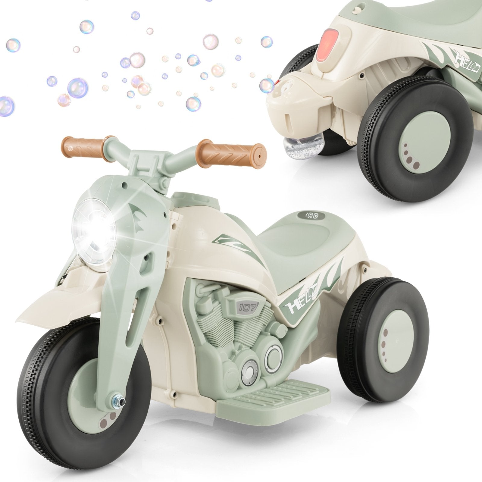 6V Kids Electric Ride on Motorcycle with Bubble Maker and Music, Beige Powered Ride On Toys   at Gallery Canada