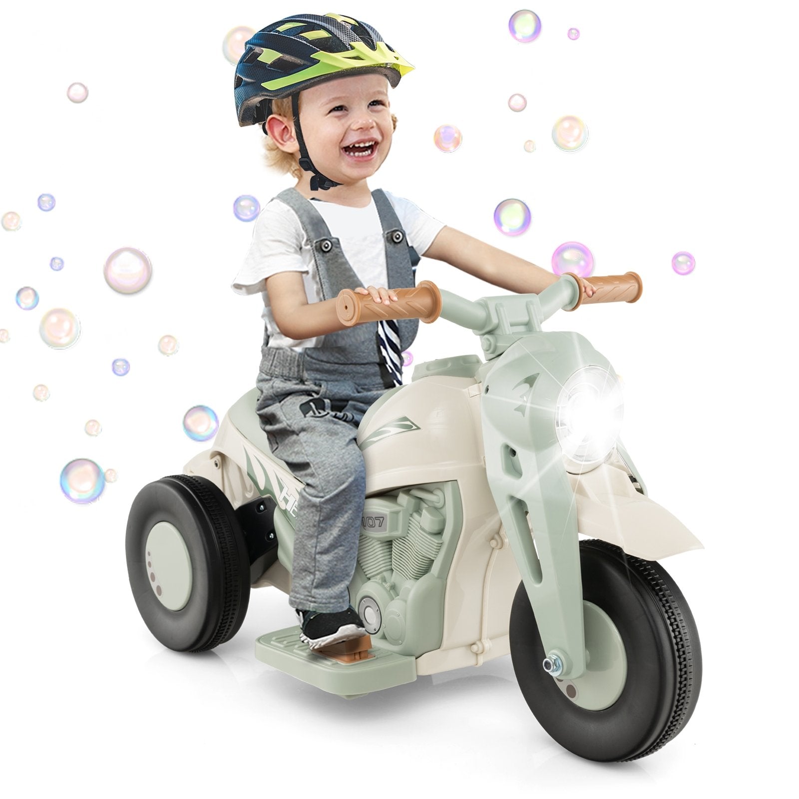 6V Kids Electric Ride on Motorcycle with Bubble Maker and Music, Beige Powered Ride On Toys   at Gallery Canada