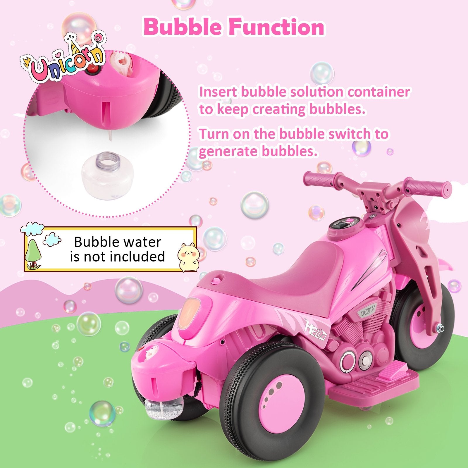 6V Kids Electric Ride on Motorcycle with Bubble Maker and Music, Pink Powered Ride On Toys   at Gallery Canada