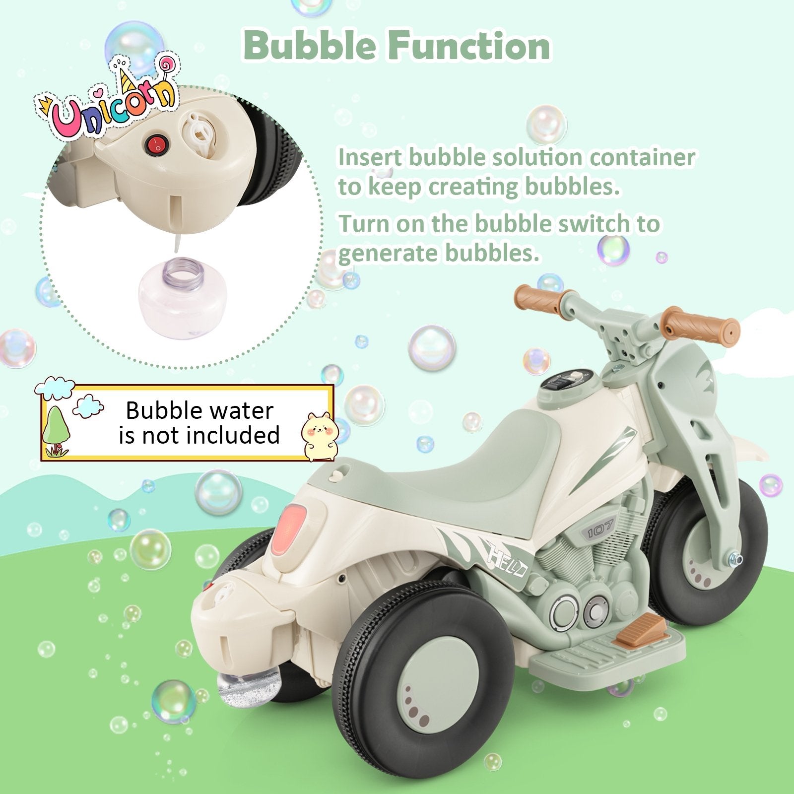 6V Kids Electric Ride on Motorcycle with Bubble Maker and Music, Beige Powered Ride On Toys   at Gallery Canada