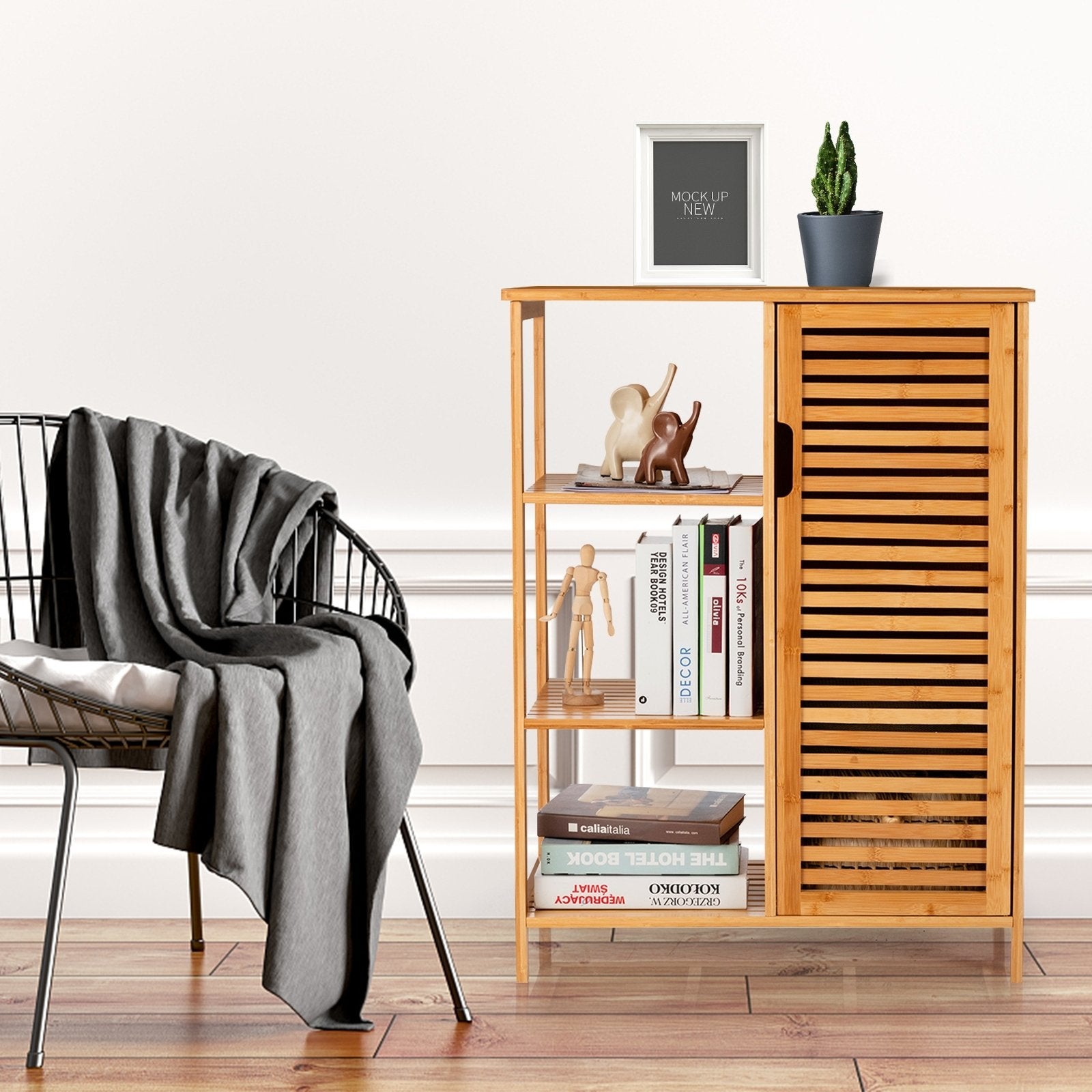 Bamboo Bathroom Storage Cabinet with Single Door, Natural Floor Cabinets   at Gallery Canada