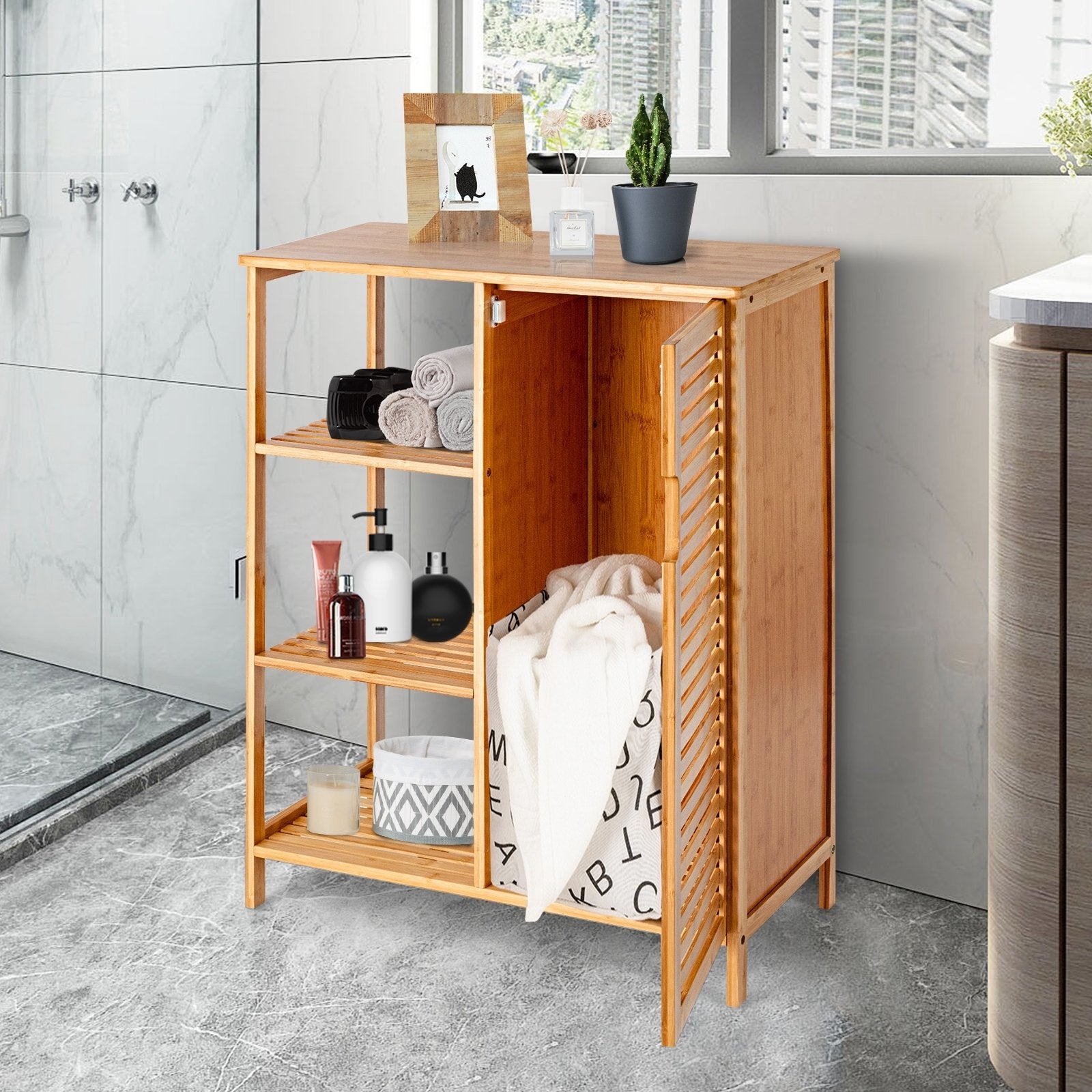 Bamboo Bathroom Storage Cabinet with Single Door, Natural Floor Cabinets   at Gallery Canada