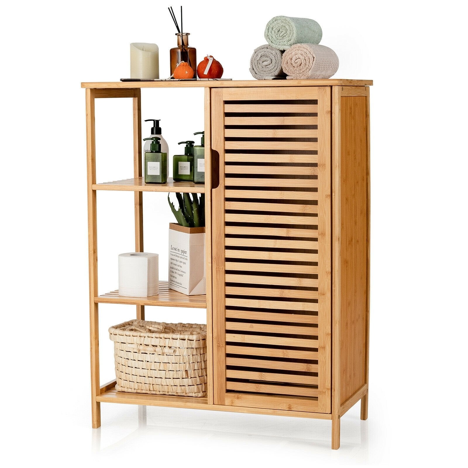 Bamboo Bathroom Storage Cabinet with Single Door, Natural Floor Cabinets   at Gallery Canada