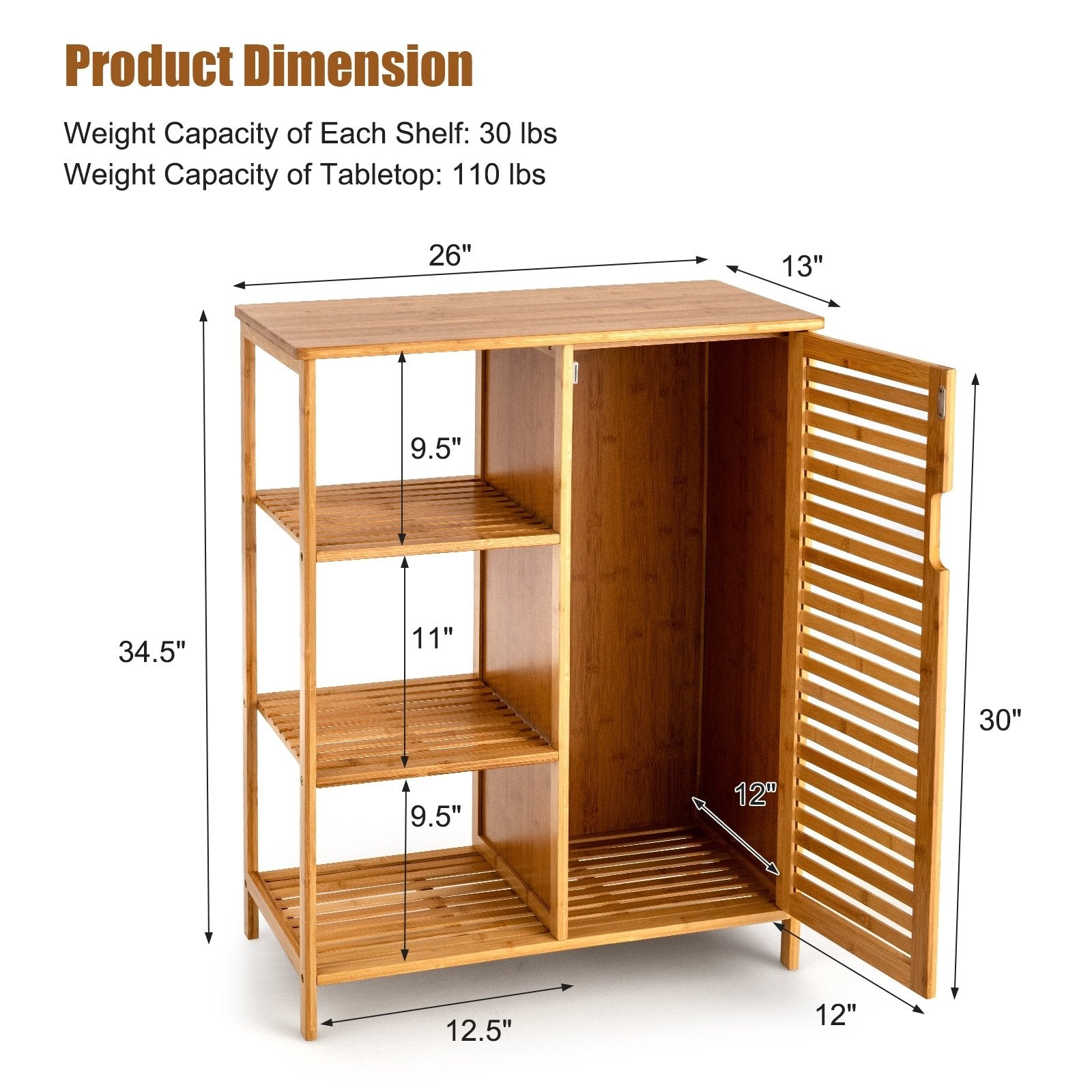 Bamboo Bathroom Storage Cabinet with Single Door, Natural Floor Cabinets   at Gallery Canada