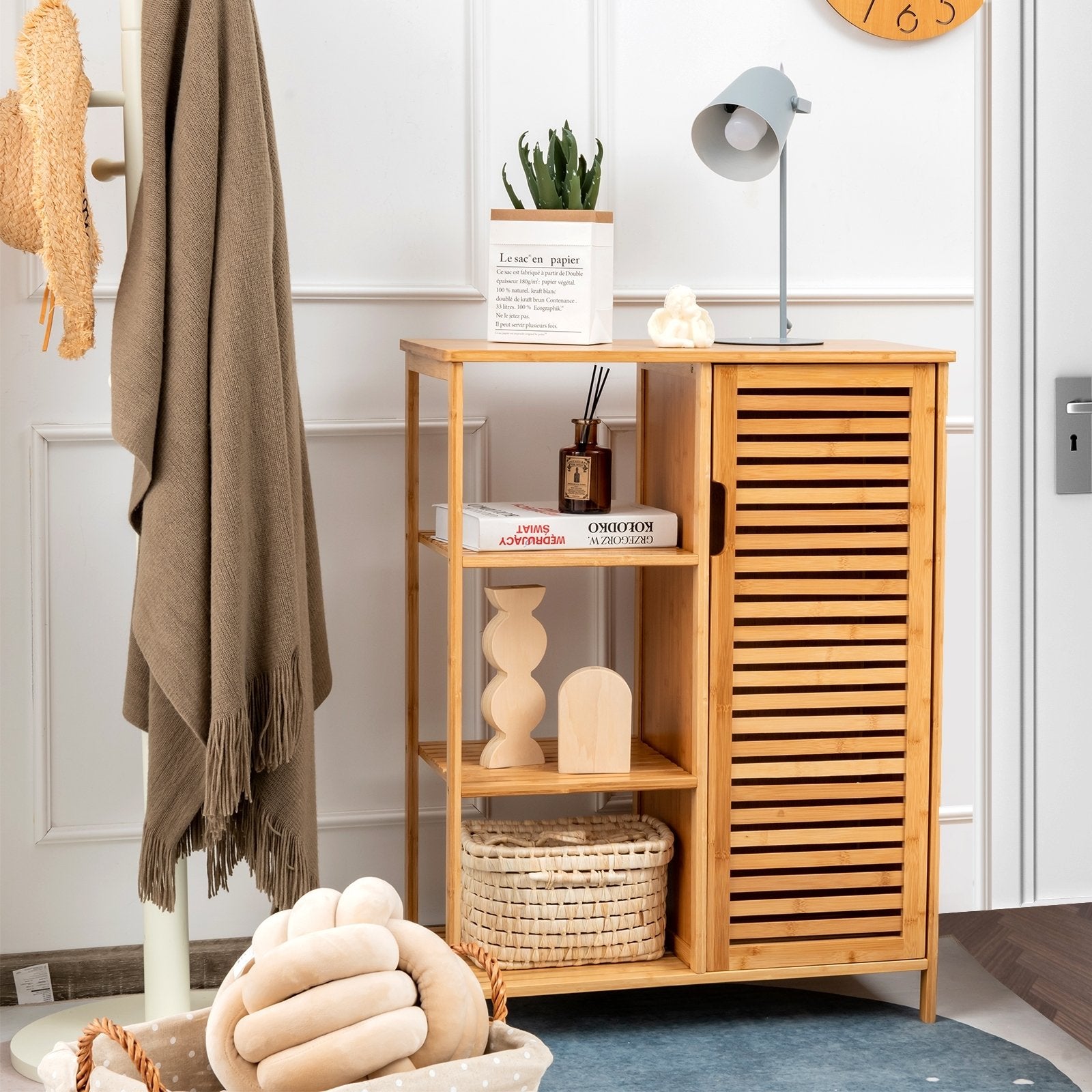 Bamboo Bathroom Storage Cabinet with Single Door, Natural Floor Cabinets   at Gallery Canada