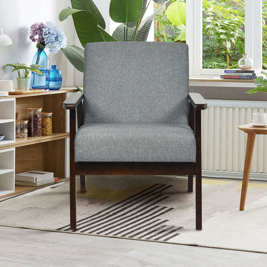 Solid Rubber Wood Fabric Accent Armchair, Gray - Gallery Canada