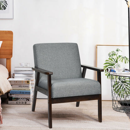 Solid Rubber Wood Fabric Accent Armchair, Gray Accent Chairs   at Gallery Canada