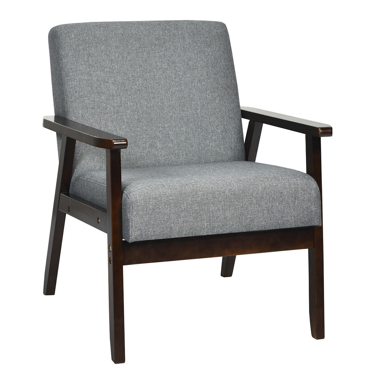 Solid Rubber Wood Fabric Accent Armchair, Gray