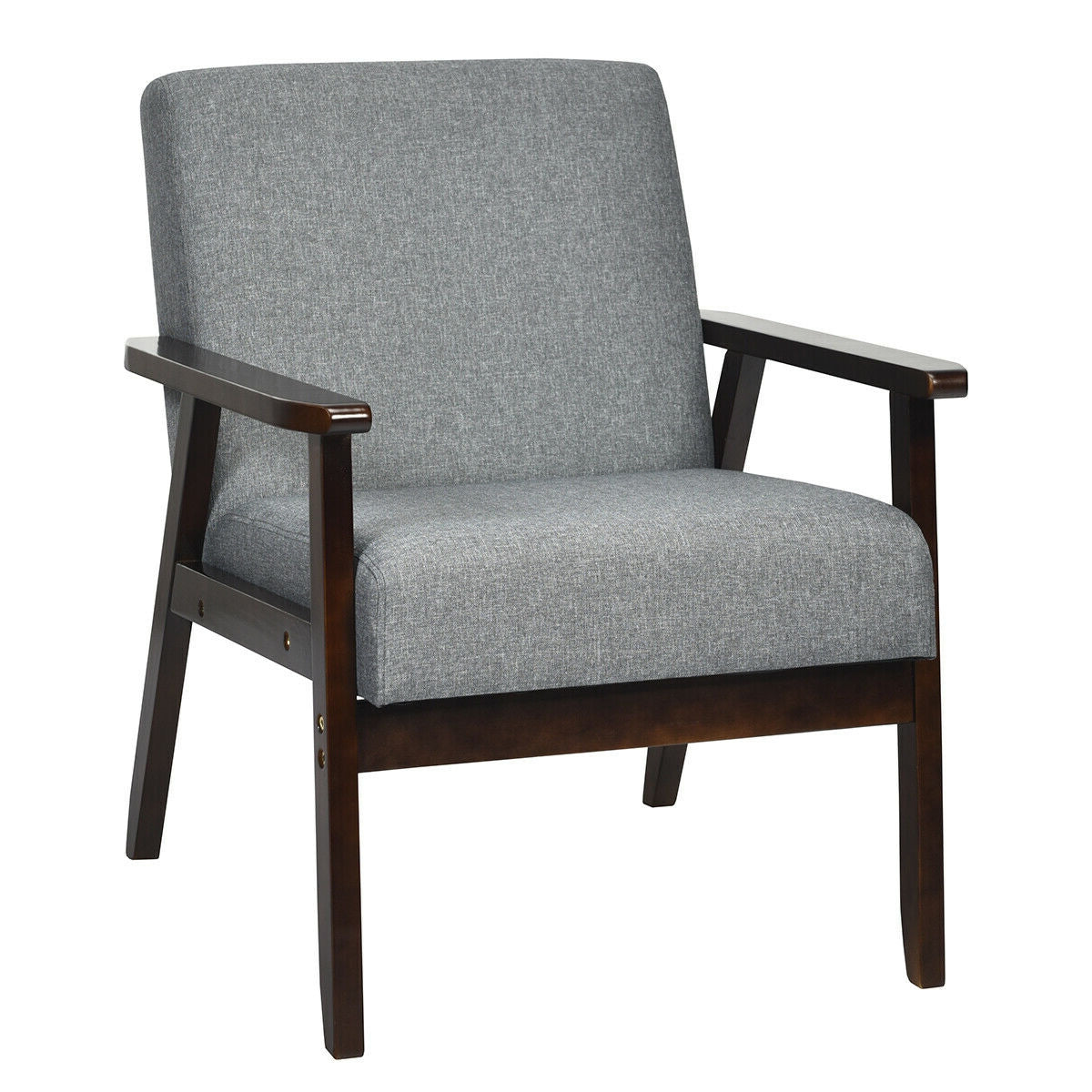 Solid Rubber Wood Fabric Accent Armchair, Gray Accent Chairs Gray  at Gallery Canada