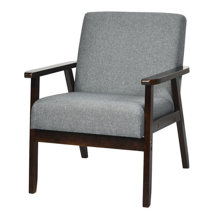 Solid Rubber Wood Fabric Accent Armchair, Gray Accent Chairs   at Gallery Canada