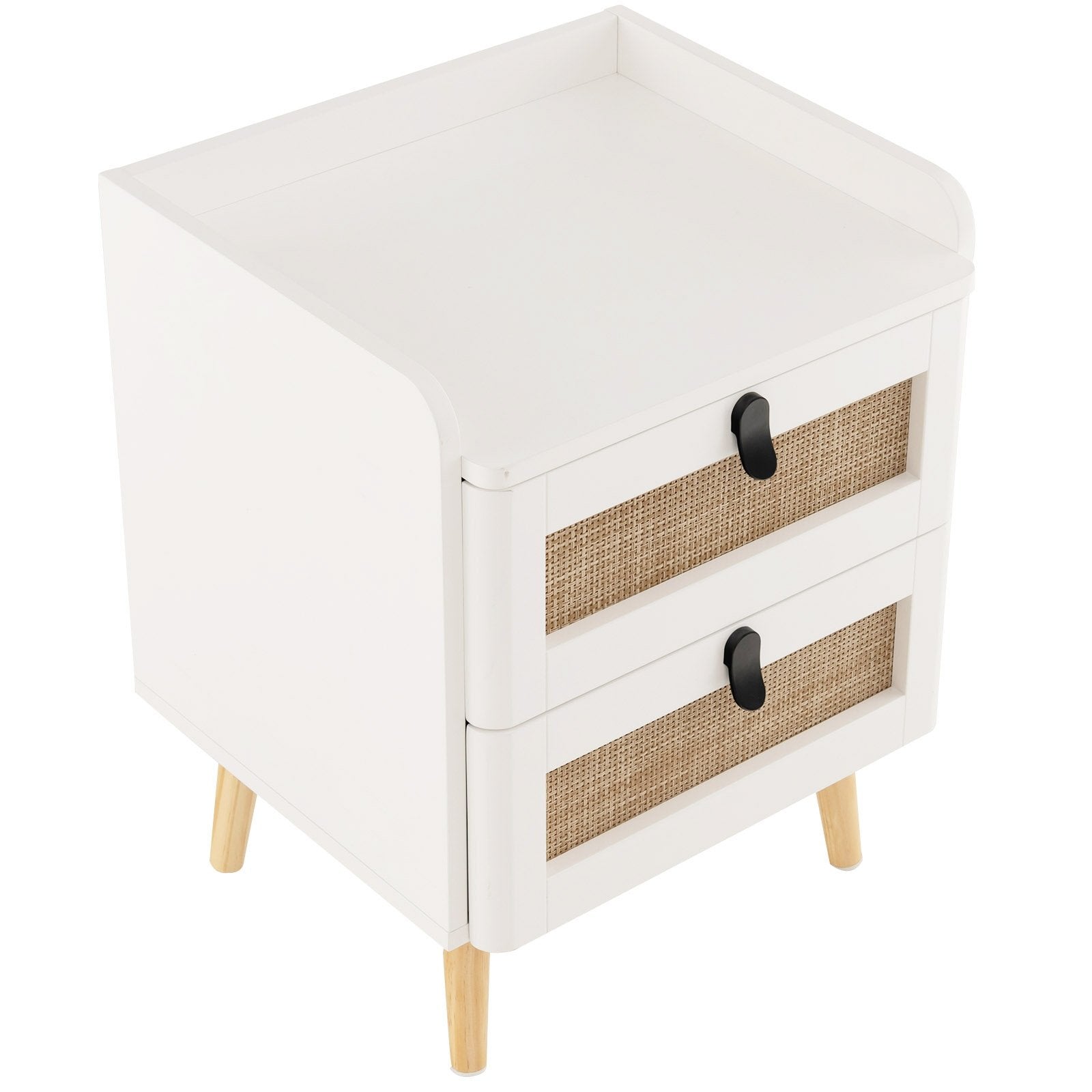 Modern End Table Bedside Table with 2 Rattan Decorated Drawers, White End & Side Tables   at Gallery Canada