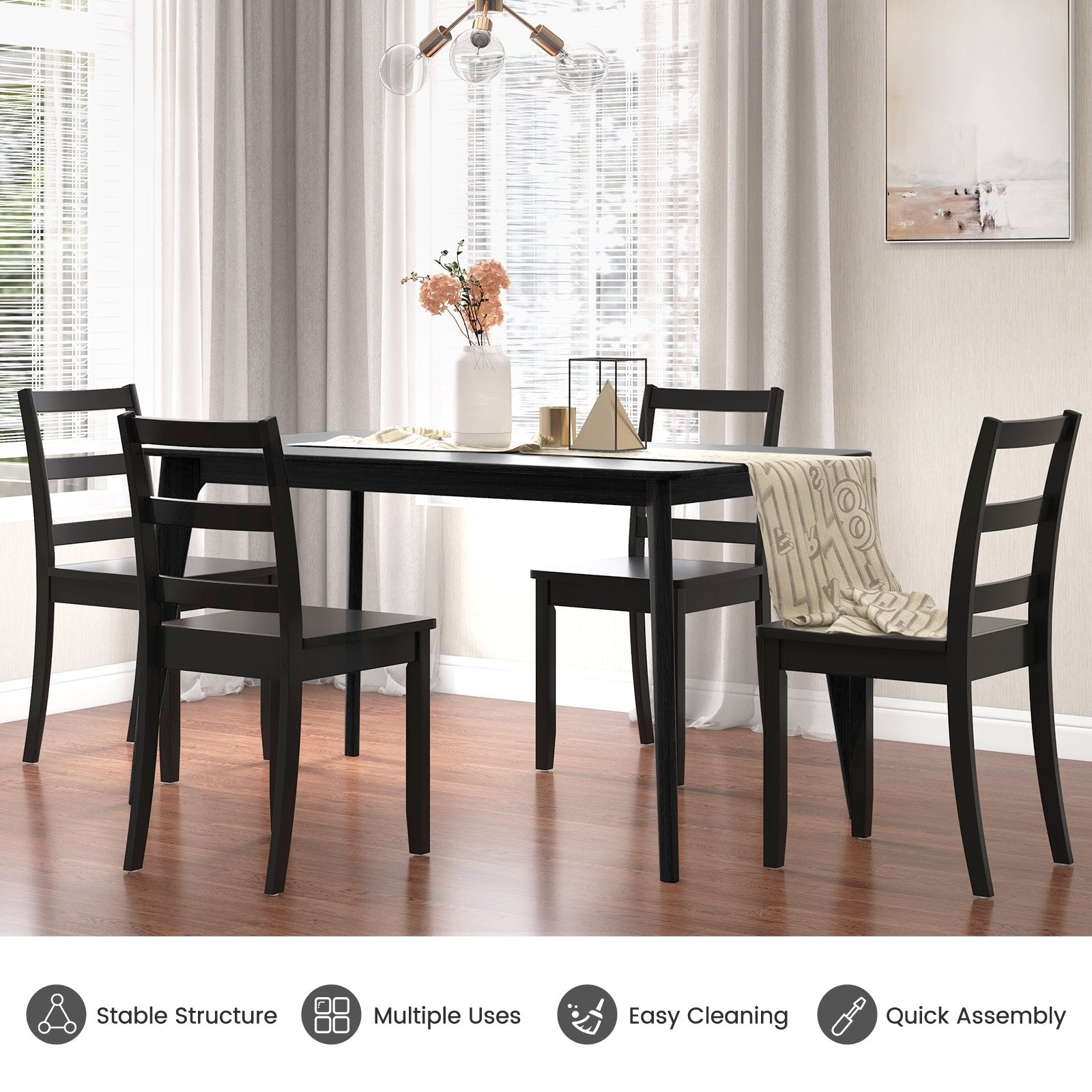 Set of 2 Wood Dining Chairs with Solid Rubber Wood Legs, Black Dining Chairs   at Gallery Canada