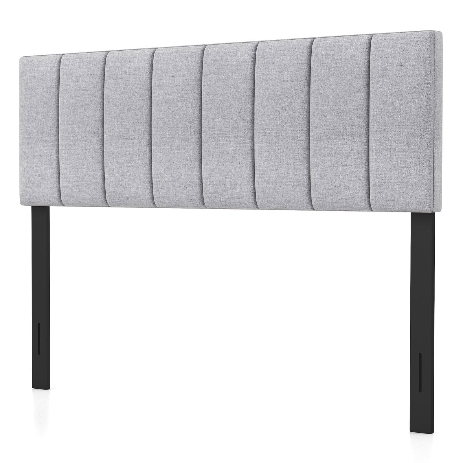 Linen Upholstered Headboard with Solid Wood Legs and Adjustable Width, Gray Headboards   at Gallery Canada