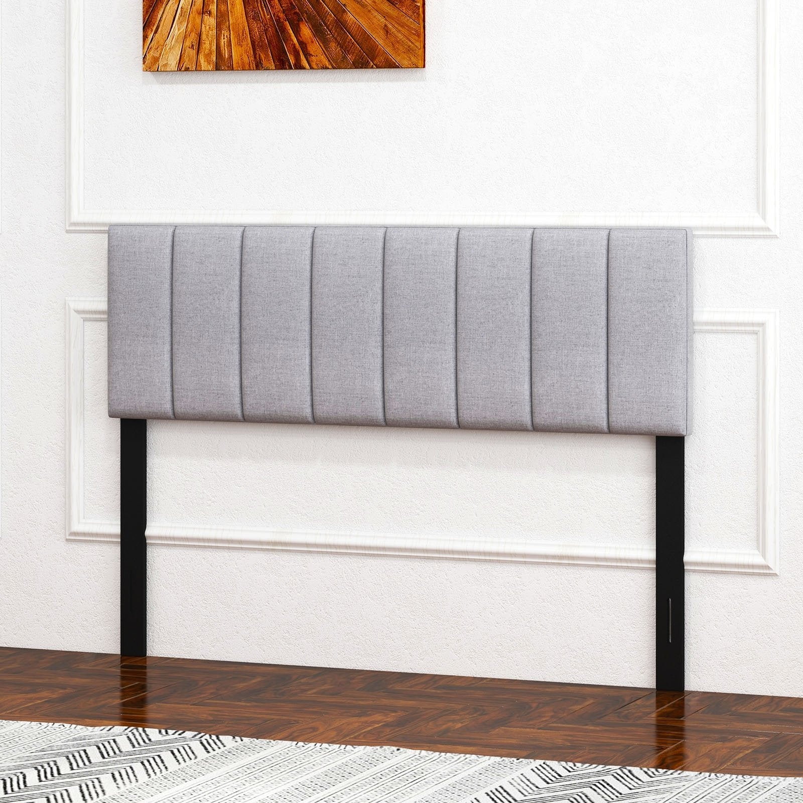 Linen Upholstered Headboard with Solid Wood Legs and Adjustable Width, Gray Headboards   at Gallery Canada