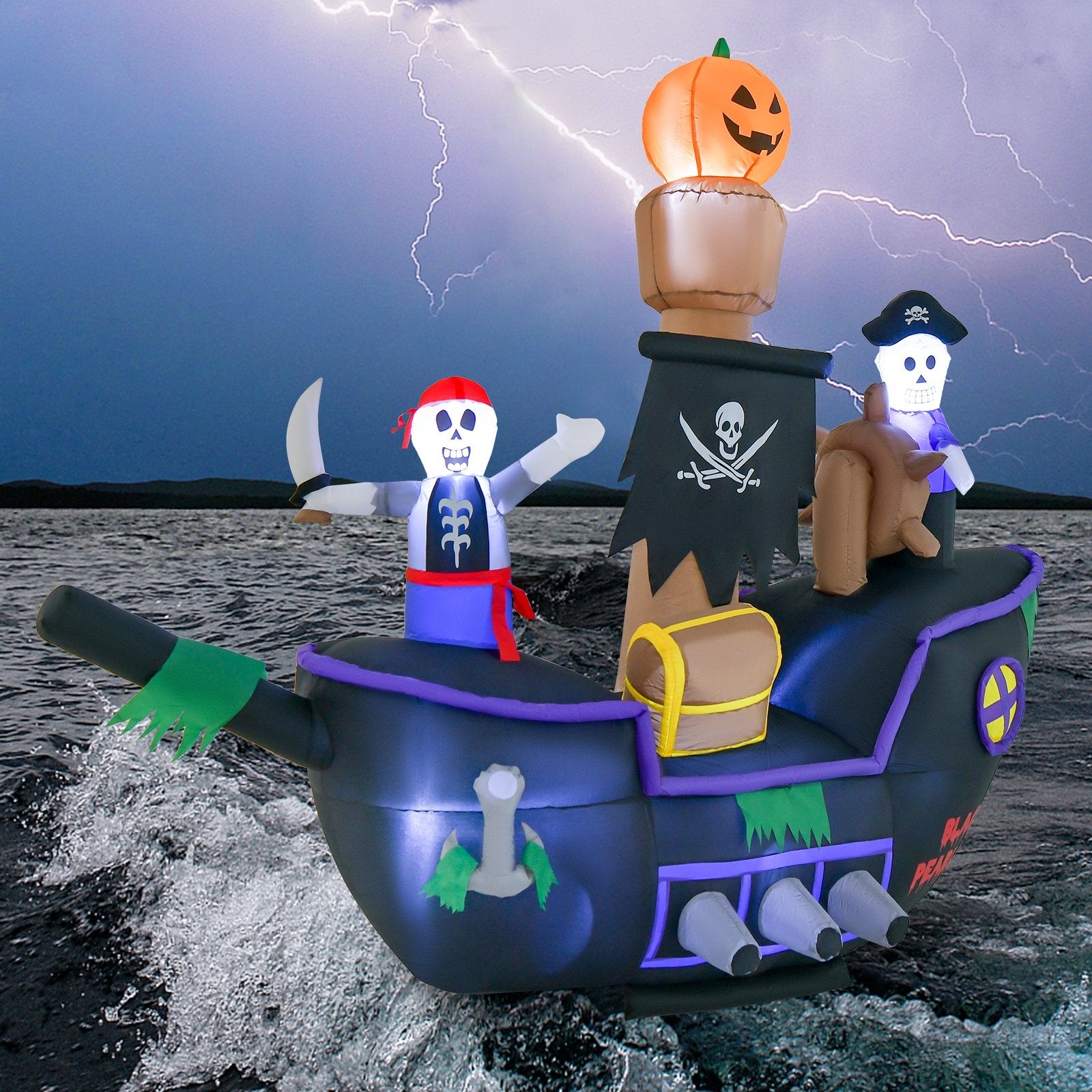 7 Feet Long Halloween Inflatable Pirate Ship with LED Lights Blower, Multicolor Halloween   at Gallery Canada