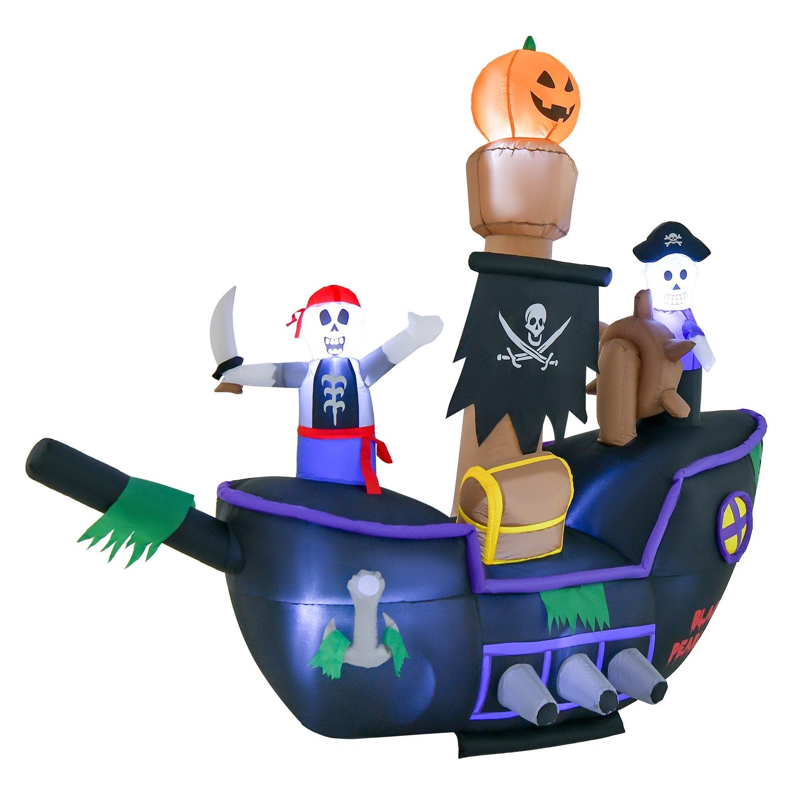 7 Feet Long Halloween Inflatable Pirate Ship with LED Lights Blower, Multicolor Halloween   at Gallery Canada