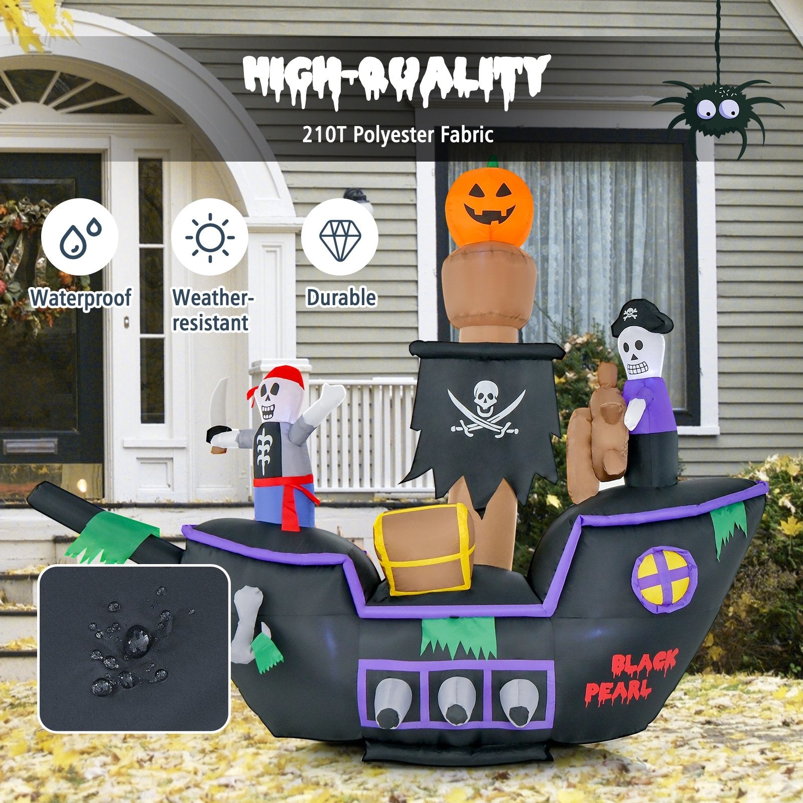 7 Feet Long Halloween Inflatable Pirate Ship with LED Lights Blower, Multicolor Halloween   at Gallery Canada