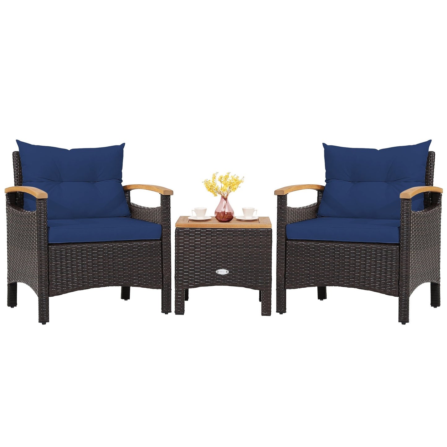 3 Pieces Patio Rattan Furniture Set with Removable Cushion, Navy Patio Conversation Sets   at Gallery Canada