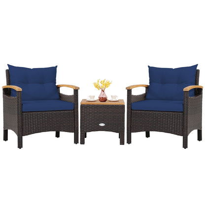 3 Pieces Patio Rattan Furniture Set with Removable Cushion, Navy Patio Conversation Sets   at Gallery Canada