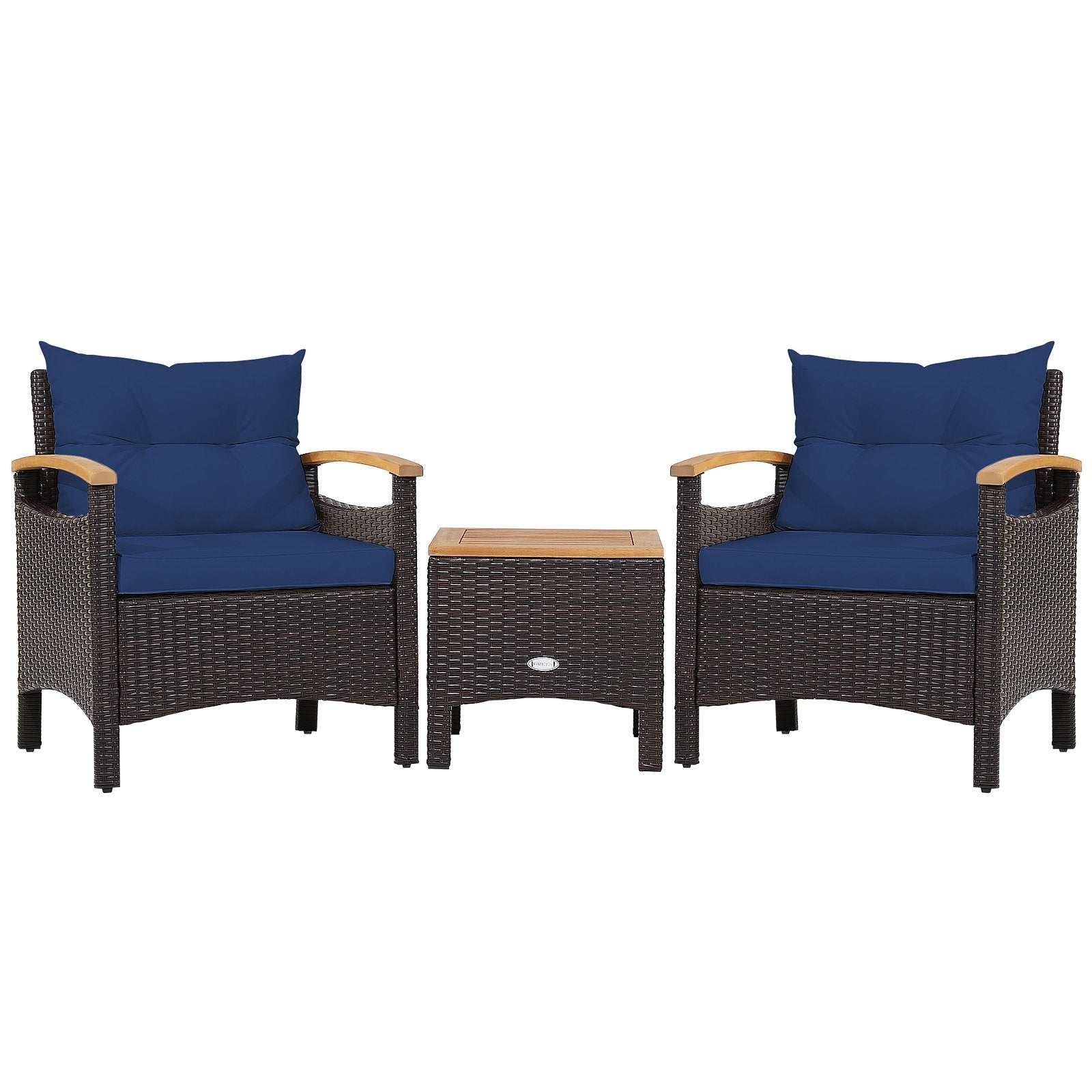 3 Pieces Patio Rattan Furniture Set with Removable Cushion, Navy Patio Conversation Sets   at Gallery Canada