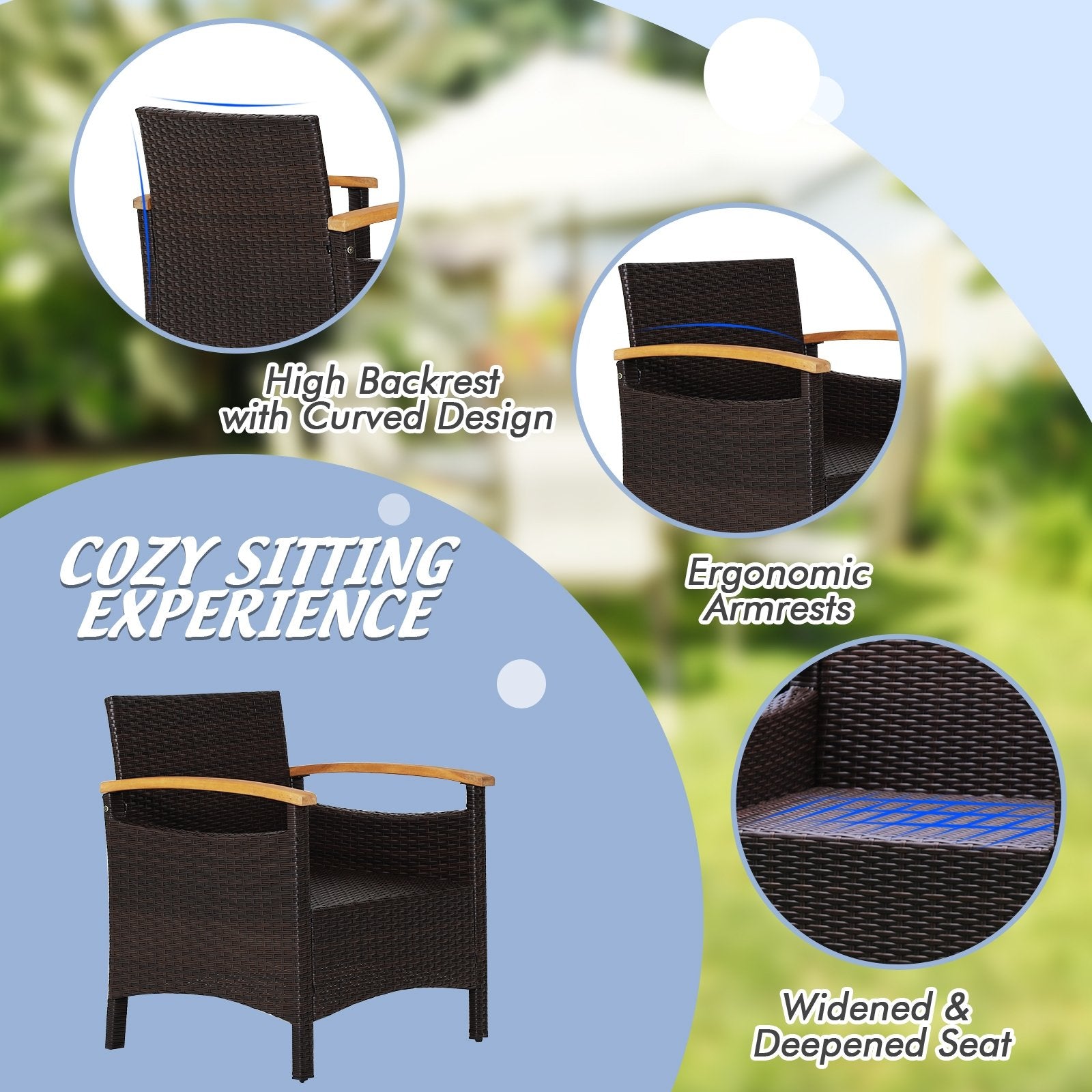 3 Pieces Patio Rattan Furniture Set with Removable Cushion, Navy Patio Conversation Sets   at Gallery Canada