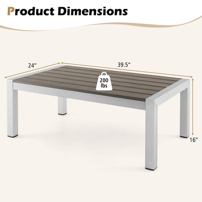 Modern Rectangular Patio Coffee Table with Plastic Wood Tabletop and Rustproof Aluminum Frame, Gray Patio Coffee Tables   at Gallery Canada