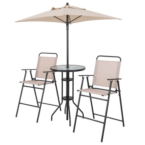 4 Pieces Outdoor Bar Set with Umbrella, Beige Patio Bar Furniture   at Gallery Canada