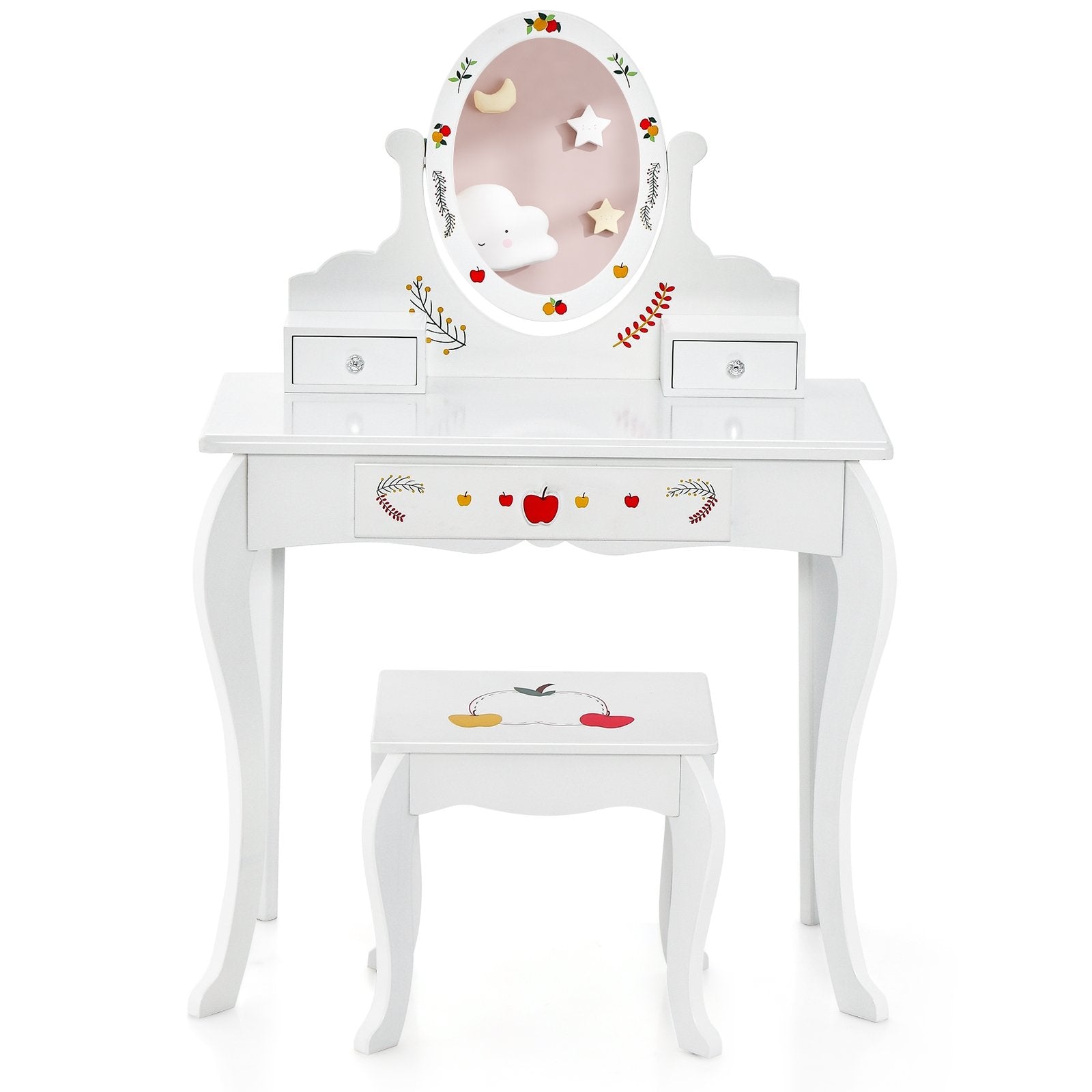 Kids Vanity and Stool Set with 360° Rotatable Mirror and Whiteboard, White Kids Vanities   at Gallery Canada