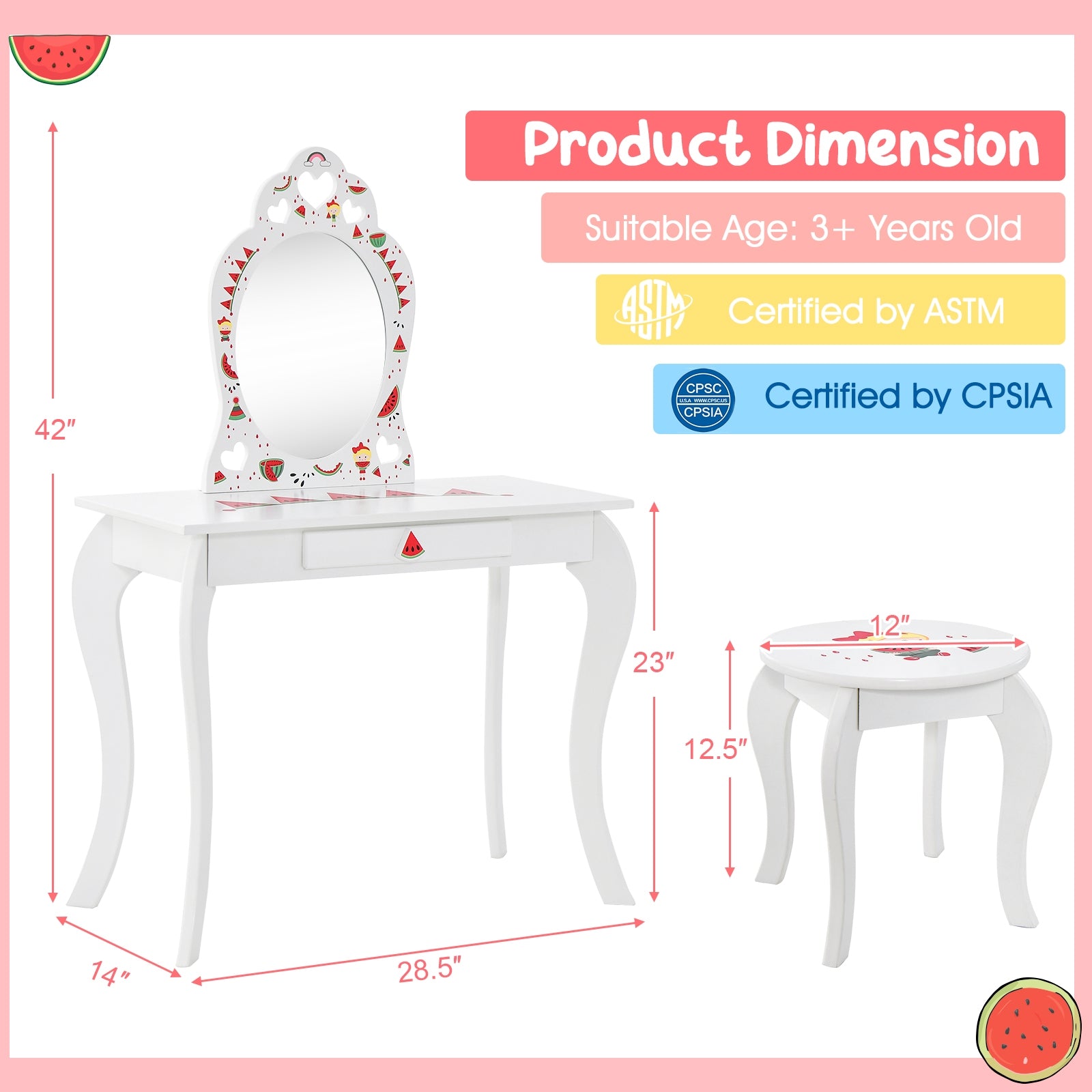 2 in 1 Children Pretend Makeup Vanity Set with Removable Mirror and Storage Drawer, White Kids Vanities at Gallery Canada