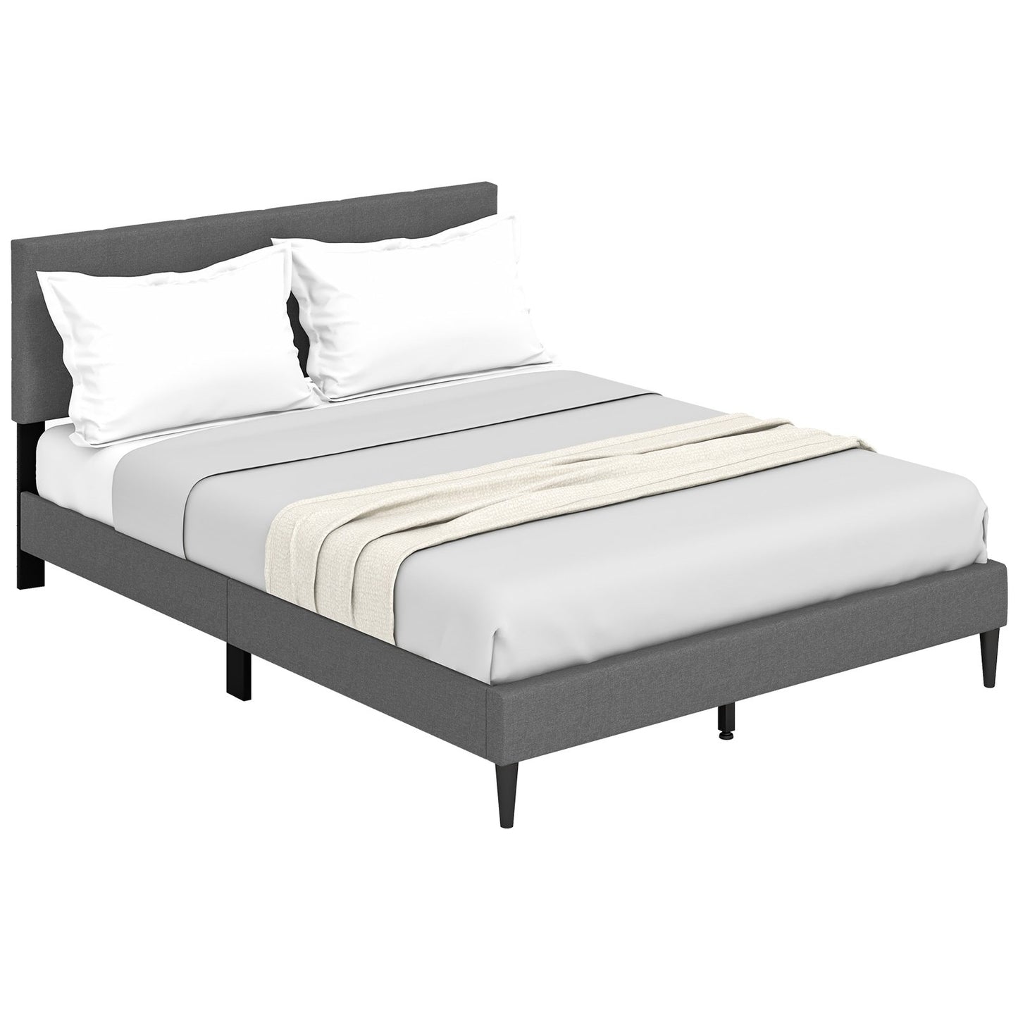 Queen Size Upholstered Platform Bed with Button Tufted Headboard, Gray Simple Bed Frame   at Gallery Canada