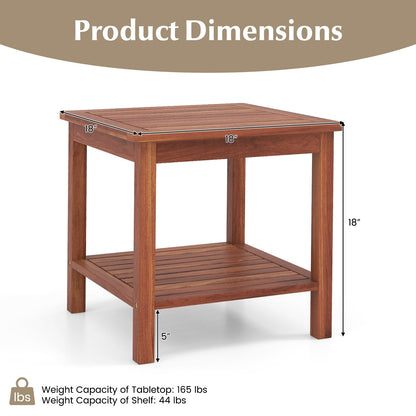 Double-Tier Acacia Wood Patio Side Table with Slatted Tabletop and Shelf, Natural Patio Coffee Tables   at Gallery Canada